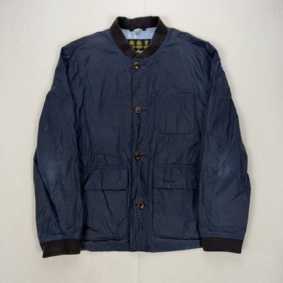 Barbour Kirkstile Wax Jacket Waterproof Cotton Blue Bomber Button Up Mens Large