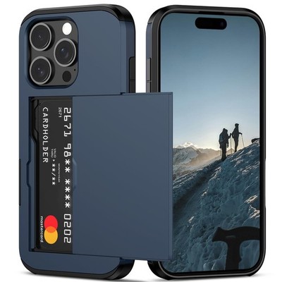 Compatible with iPhone 16 Pro Case with Card Holder Dual Layer Heavy Duty Pro...