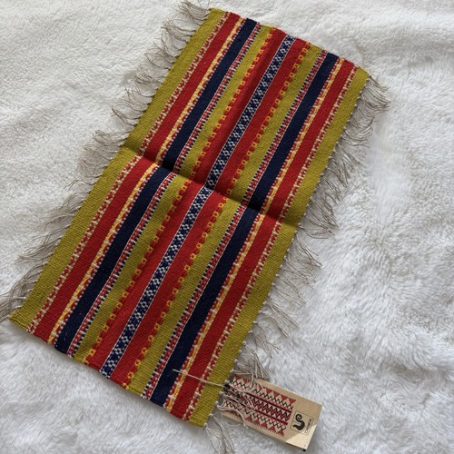 Vintage Polish Folk Art Woven Table Runner Fringed Wool Blend 20.5x20