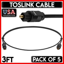 TOSLink Optical Cable 3 FT Slim Fiber Optic Digital Audio Sound Bar Cord 5 PCS