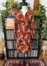 Vintage 1970s Brown Floral Button Dress
