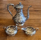 RARE! S KIRK SON CO REPOUSSE 925/1000 STERLING DEMITASSE SET!! #124! 727 Grams!!