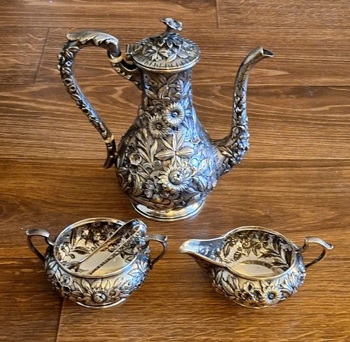 RARE! S KIRK SON CO REPOUSSE 925/1000 STERLING DEMITASSE SET!! #124! 727 Grams!!