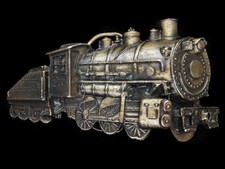 PD17138 VINTAGE 1980 CUT-OUT  STEAM ENGINE TRAIN  RAILROAD BRASSTONE BUCKLE
