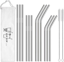 12 Pack Reusable Stainless Steel Metal Straws w/ Case Drinking Straw 30-20 Oz