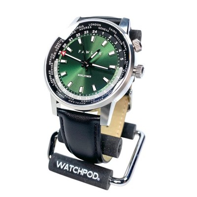 Fawler Gentium GMT World Time Watch 42mm Green Ombre Dial Swiss Ronda 515 Travel