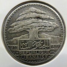 1933 Lebanon 25 Piastres Coin - Fine - Silver Scarce Date