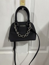 Steve Madden Black Mini Satchel Crossbody Bag Silver Chain Charm Purse