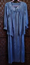 Lorraine Vintage Nightgown Blue Nylon, Size M Short Robe And Long Gown Set