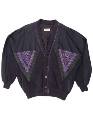 Vintage Herren Bomberjacke IT 50 Large Navy Blau Geometrisch Baumwolle AB01