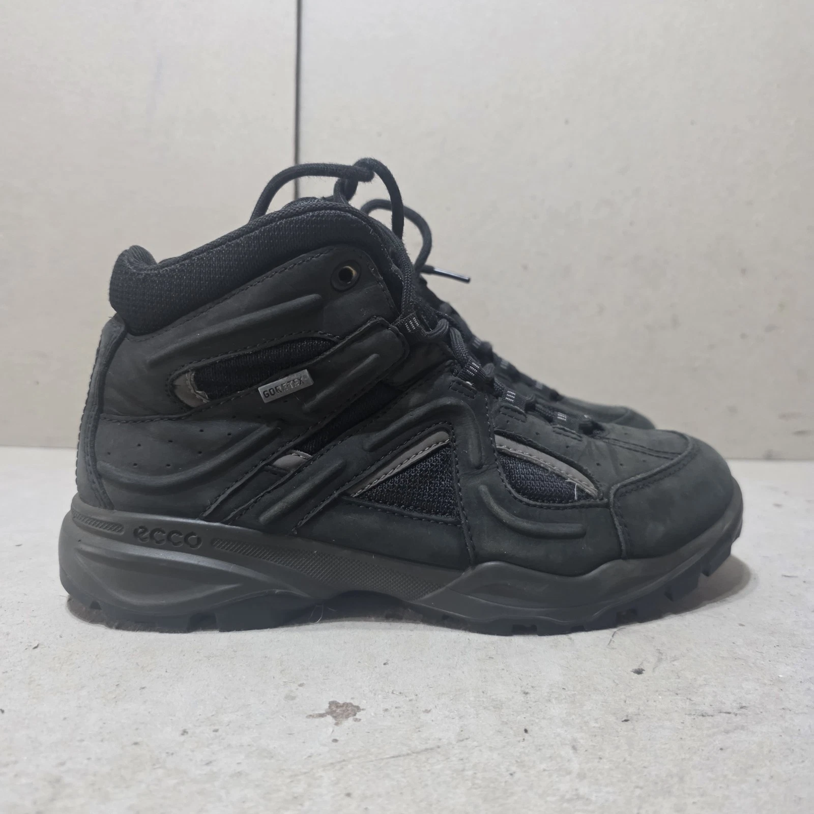 ECCO WOMEN'S GORETEX OUTDOOR CAMPING LEATHER SUEDE FABRIC BOOTS BLACK UK5 EU38