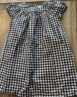Baby Gap dress Navy And White gingham 100% cotton lined puff sleeves 5