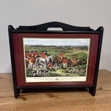 Vintage Fox Hunt Hunting Wooden Two Slot Divider Magazine Rack, Good Condition!