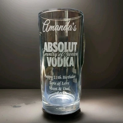 PERSONALISED ABSOLUT VODKA GLASS Valentines GIFT ANY Name / Message - Image 1 of 3