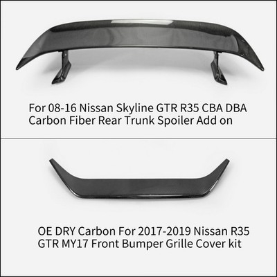For Nissan Skyline GTR R35 Rear Trunk Spoiler Add on/Front Bumper Grille Carbon
