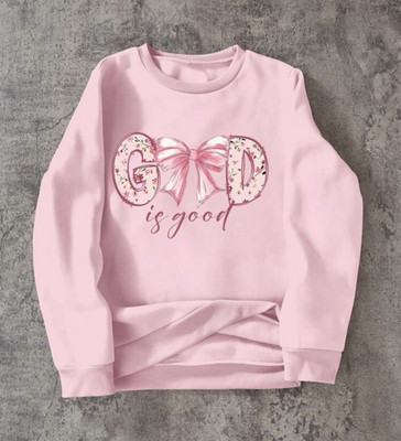 SheIn Girls L Pink Crew Neck Pullover Long Sleeve Graphic ''GOD is good'' Bow