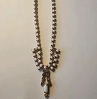Vintage Art Deco Milk Glass Clear Rhinestones Gold Tone Choker Necklace 14'