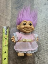 Vintage TNT 1991 5" Troll Doll Purple Hair Pink Dress Fairy Wings