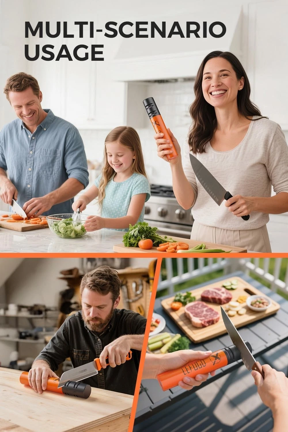 LEFUGO Electric Knife Sharpener, 3 Speed Max 7000RPM Handheld Sharpener - Orange