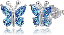 Butterfly Earrings for Women: 925 Sterling Silver Birthstone Earrings Stud Daint