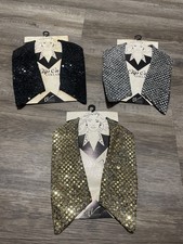 Vtg 80s 90s Sequin Clip On Collars EL Accessories Gold Silver Black NewOldStock
