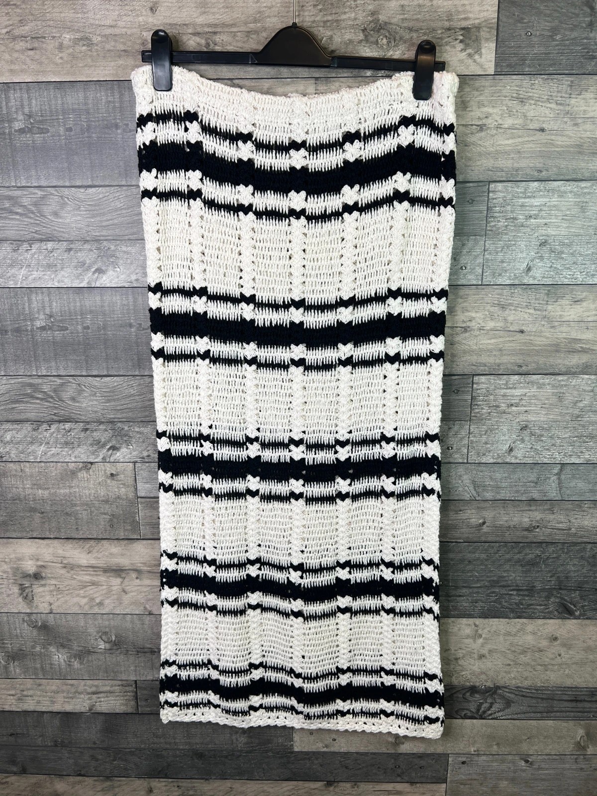 Maxi Falda Free People Crochet Talla Grande Blanca Negra Rayas Playa Pull On