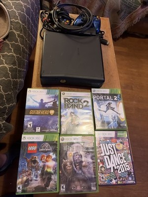 Microsoft XBox 360 S Slim Black  Console System 360S  + 2. Controllers + 6 Games
