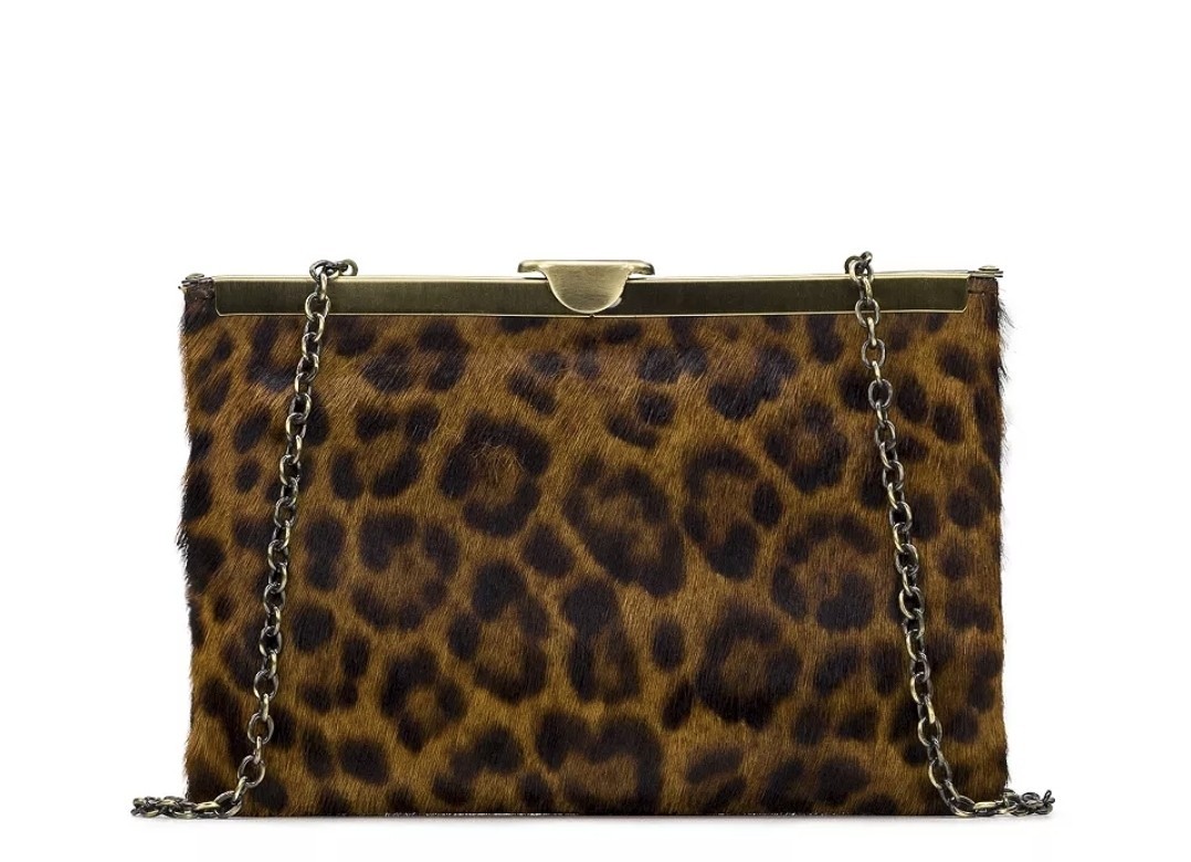 Patricia Nash Leopard Asher Clutch Bag Leopard Haircalf Collection NWT