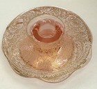 DEPRESSION GLASS PINK Candleholder Etched Floral Gold Vintage VG-EX — photo 1