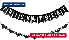 Black Trick or Treat Burlap Banner with Glitter Bat Garland