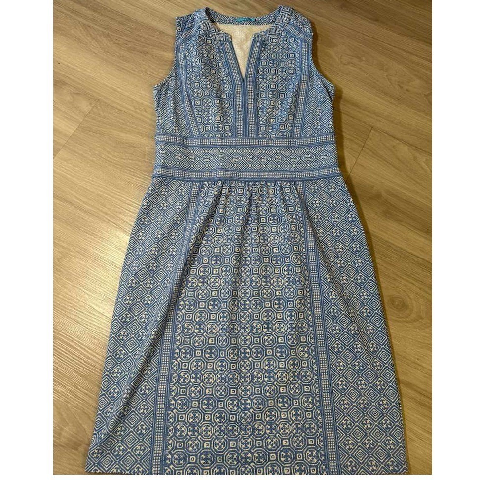 J McLaughlin Blue Geometric Pattern Sleeveless Midi Dress Size Medium