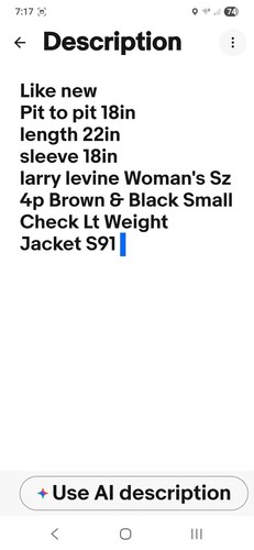 larry levine Womans Sz 4p Brown & Black Small Check Lt Weight Jacket S91 - Afbeelding 14 van 14