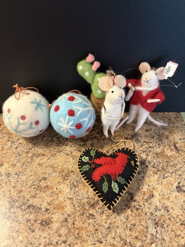 Felted Wool Christmas Ornaments Cute Critters Lot
