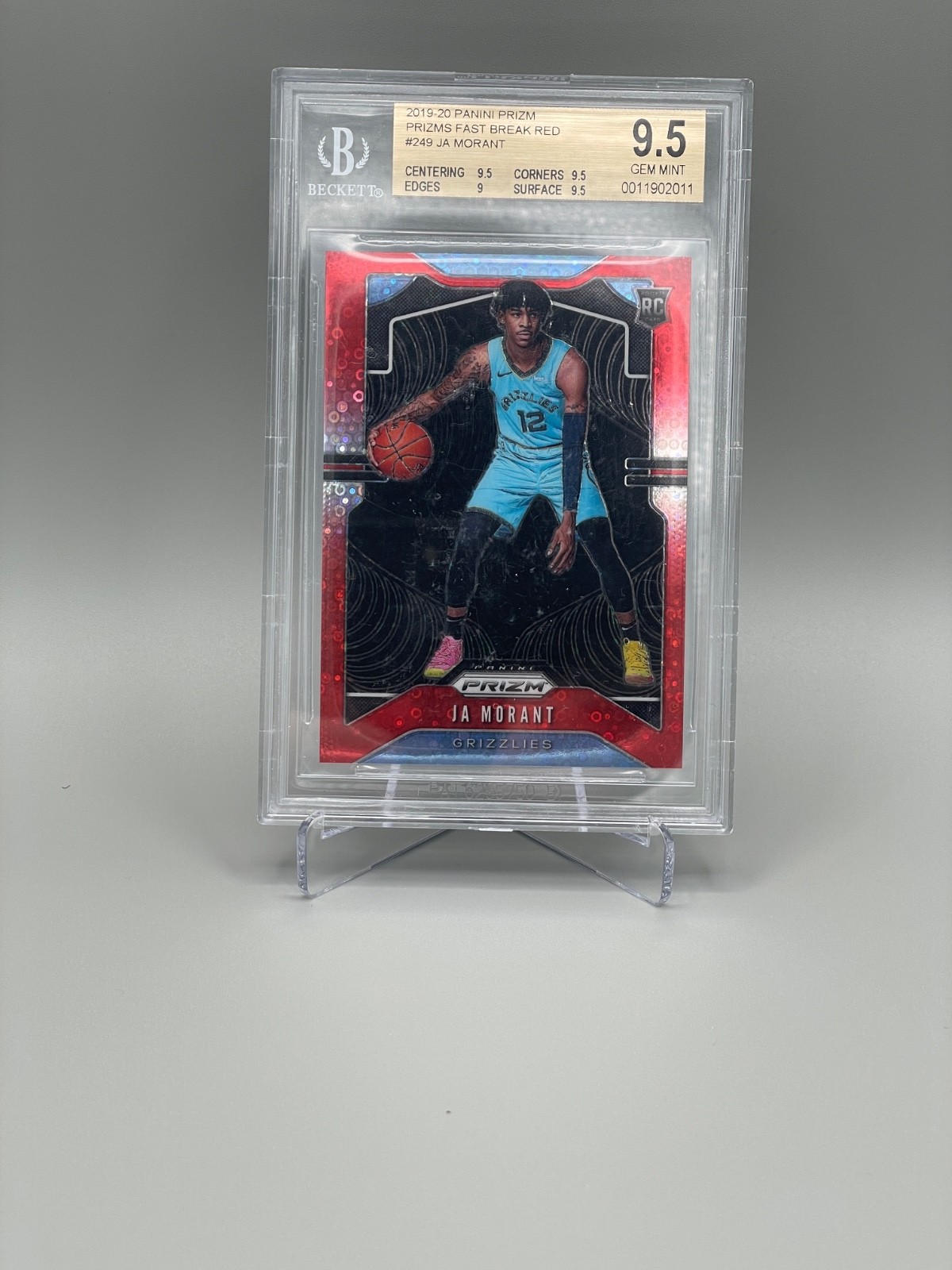 2019-20 Panini Prizm Ja Morant #249 Prizms Fast Break Red /125 BGS 9.5 GEM MINT
