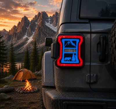 Wolf Mountain Peak Scene Blue 3D Jeep LED Vers JK/JKU/JL Rear Tail Light Covers