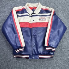 New England Patriots Mighty Mac Varsity Bomber Jacket Kids L 16/18 Blue Leather