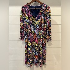 Talbots Women's Starburst Floral V-Neck Smocked Waist Dress- size Large