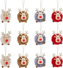 12 Pack Christmas Felt Elk Hanging Ornaments Tree Wooden Reindeer Rustic Decor