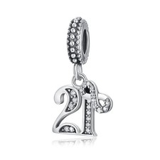 S925 Sterling Silver 21st Birthday Tag Dangle Heart Charm For Bracelet