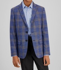 Michael Kors Boy's Blue Plaid Classic Fit Stretch Suit Jacket Size 20R