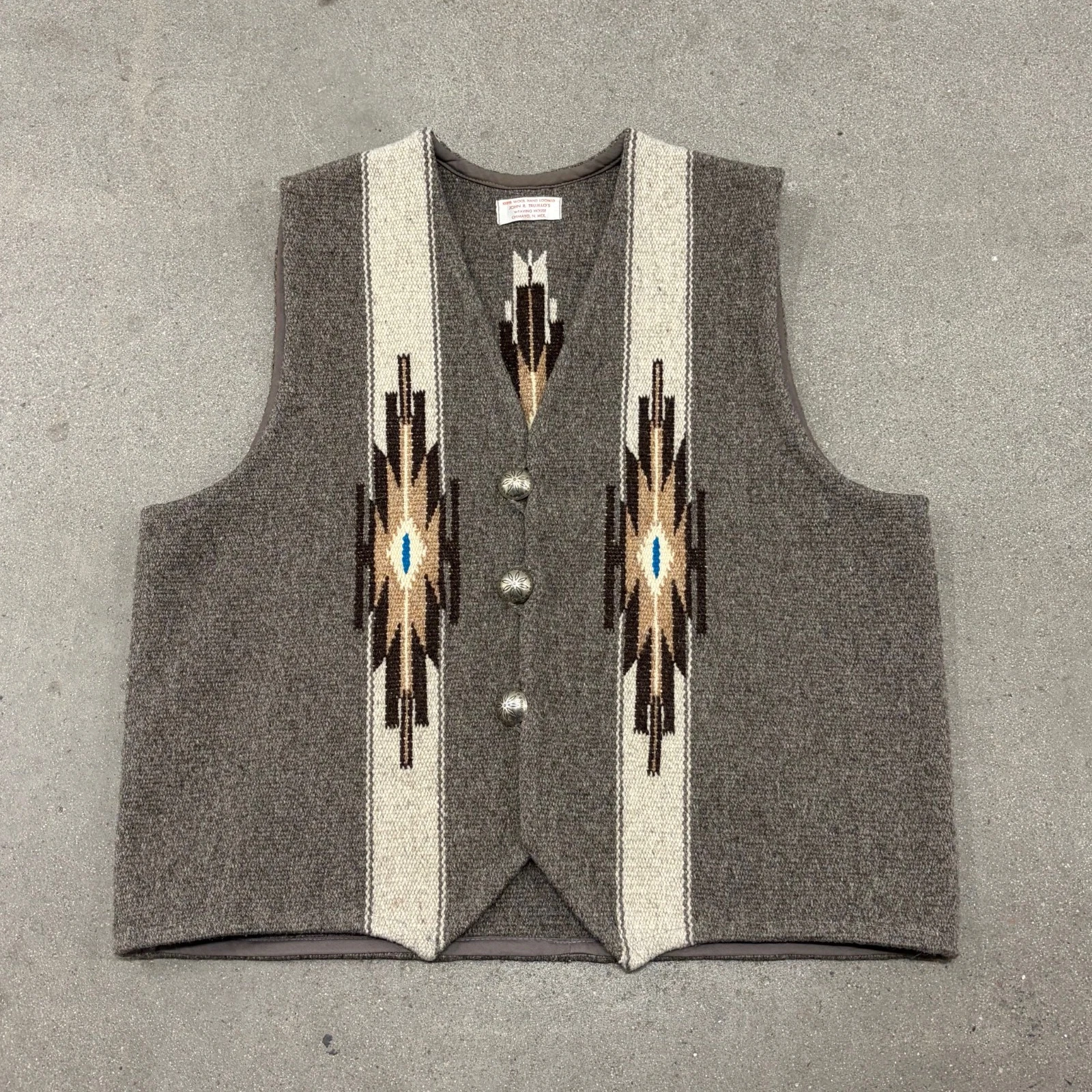 Vintage John R. Trujillo Chimayo Hand Woven Vest Mens Gray Wool Southwestern image 1
