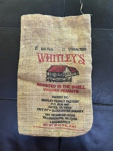 🥜VTG 1980s Whitley's Peanut Factory 24oz Burlap Bag AOK Condition Fast Shipping