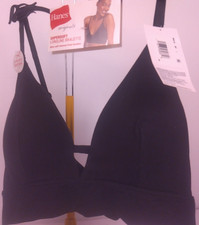 Hanes Originals Black Super Soft Longline Wireless Bralette Bra Size L - New.