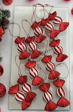 Christmas Red White Candy Cane Peppermint Tree Ornaments 12pc Shatter Proof New