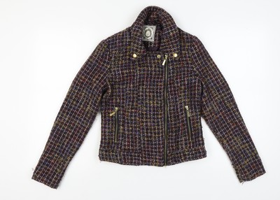 New Look Damen Bikerjacke Mehrfarbig Tweed Größe 10
