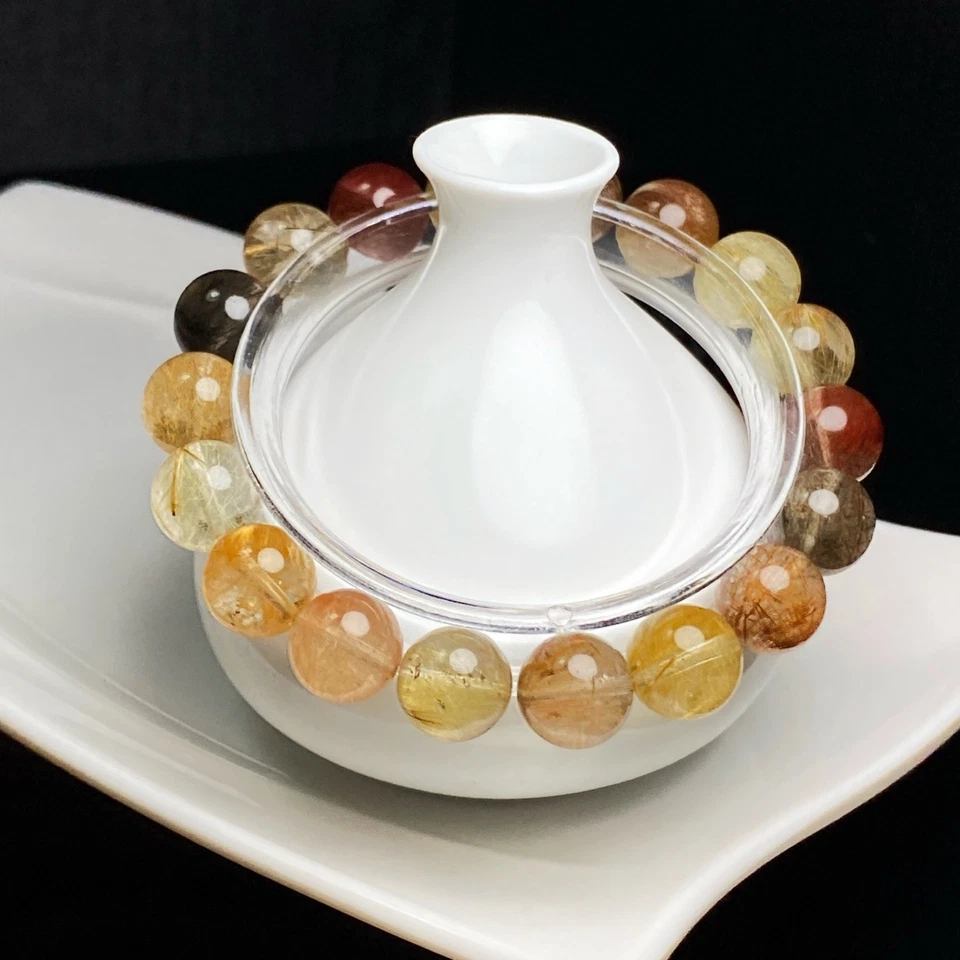 11.2mm Natural Color hair Rutilated Quartz Crystal Beads Bracelet - Image 3 of 4
