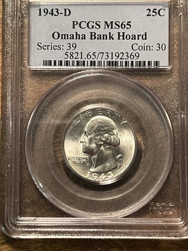 1943-D Washington Quarter, PCGS MS-65, Omaha Bank Hoard *Rare*
