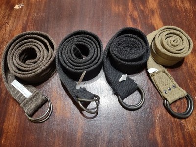 Men's D-Ring Thick Canvas Belts Size 30 To 36 Waist Black