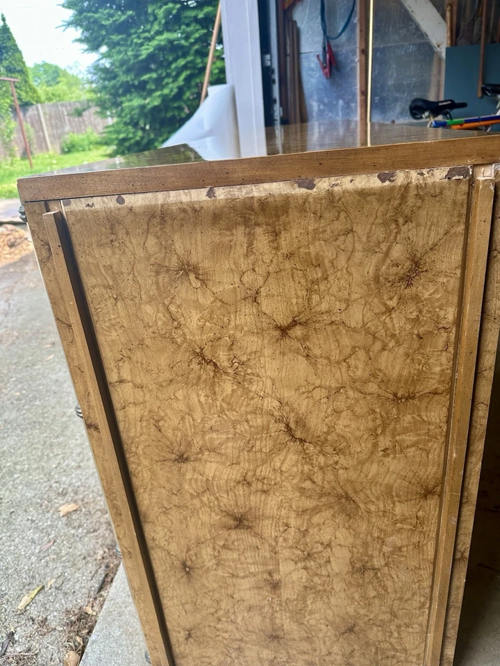 Juego de mesita de noche tocador Mid Century BOHO imitación madera burlwood bambú Hollywood Regency Foto 4 de 4