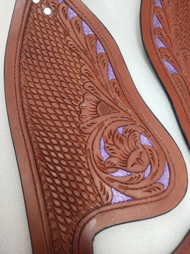 Premium Leder handbesetzt mit handbemalten Westernsattel Schutzblechen - Bild 3 von 5